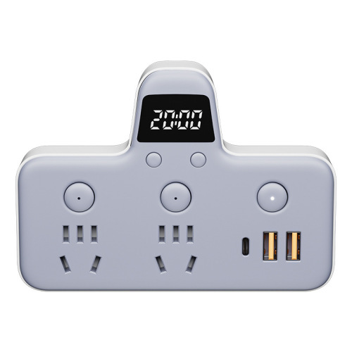 Digital Display Socket Converter Panel Multi-Port Home Multi-Function Power Adapter USB Clock Strip Expander