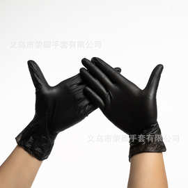 一次性黑色PVC手套9寸家用餐饮无粉清洁防护手套黑色复合丁腈手套