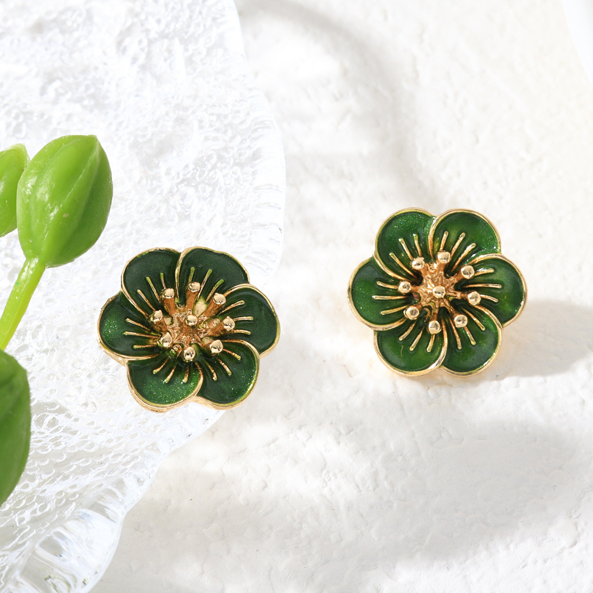 Temperamento transfronterizo europeo y americano Elegante Collar de flores de aceite Pulsera Pendientes Anillo Traje de joyería de estilo palacio retro