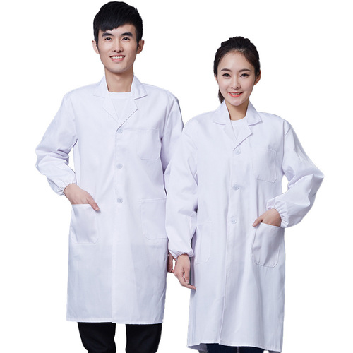 Polyester cotton white coat long sleeve pharmacy work clothes food factory work clothes laboratory doctor nurse clothes custom logo