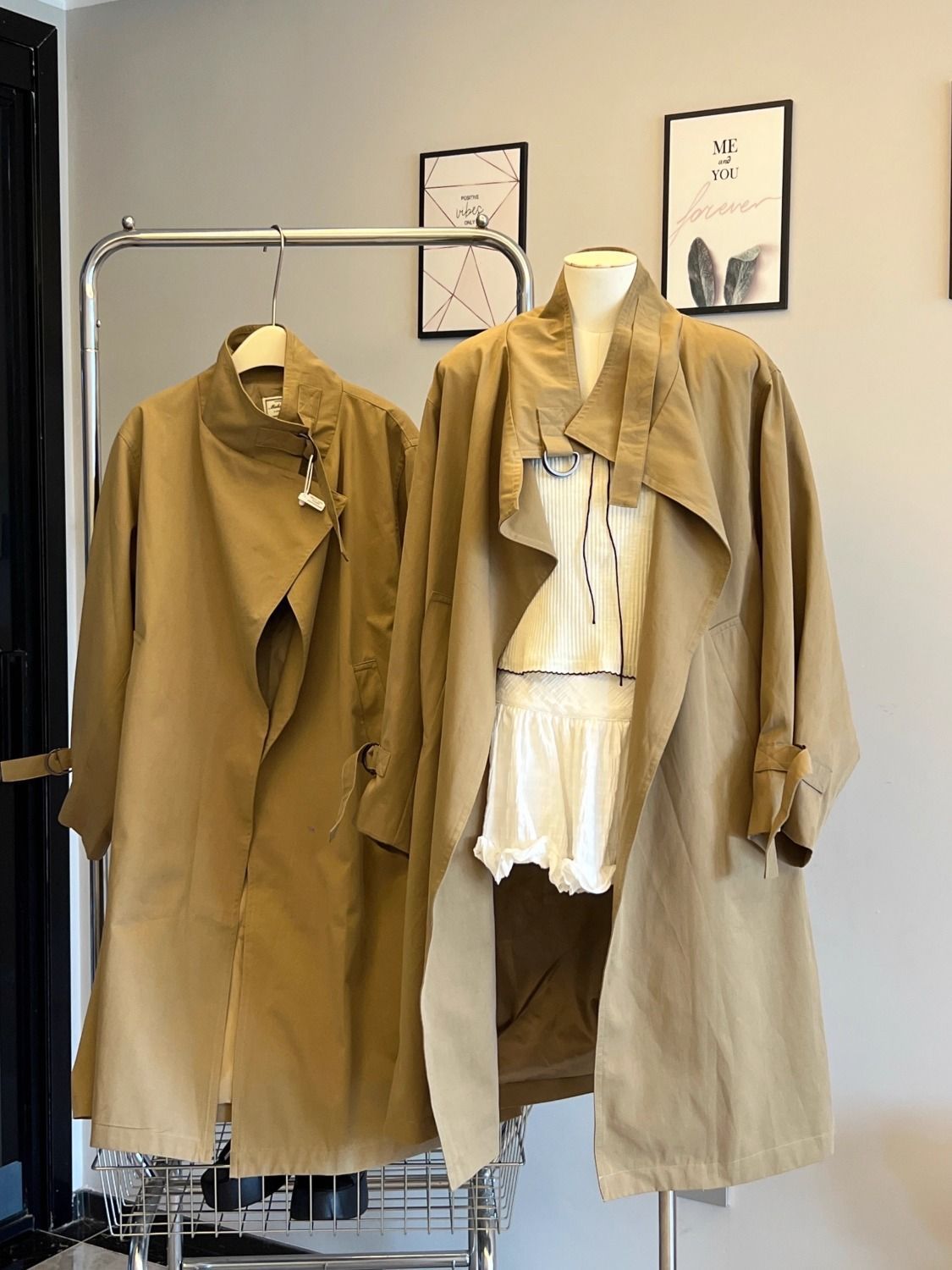 Khaki Windbreaker Women's Mid-Length Spring and Autum Cocoon-Shaped Casual Large Size Stand-Up Collar Commuter Jacket Silhouette Outwear