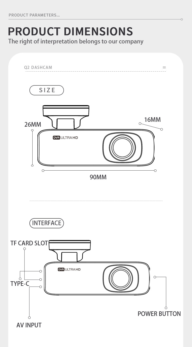 2K+1K Front and Rear Dual Recording Hidden Dash Cam 1.47inch Car-Mounted Dual-Lens Wifi Recorder