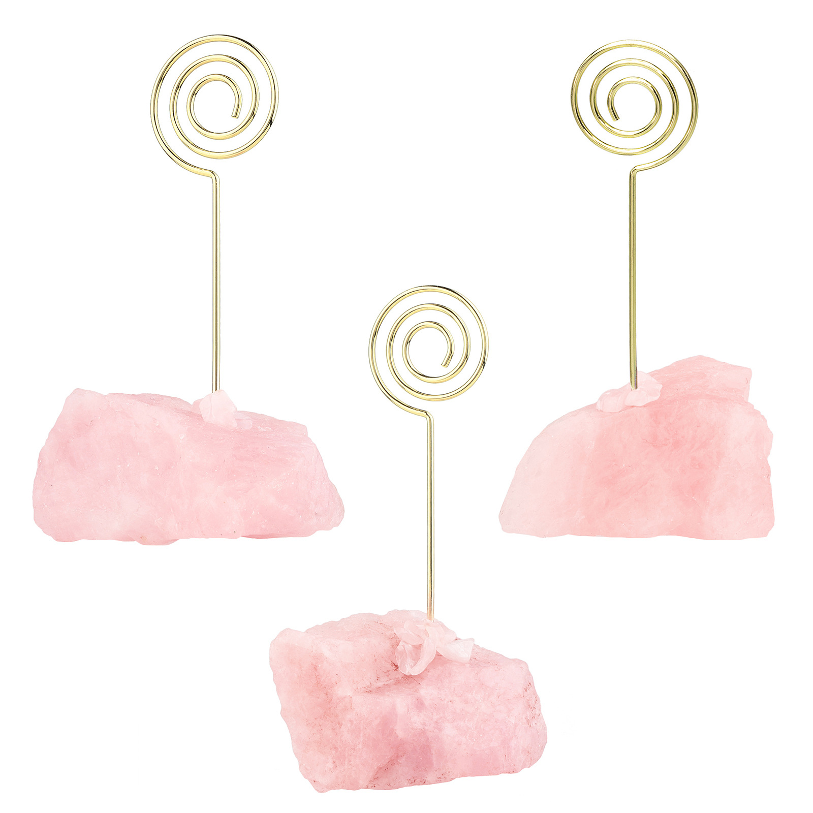 天然粉晶原石底创意金属图案便签夹 立式ins风简约卡片留言照片夹 undefined