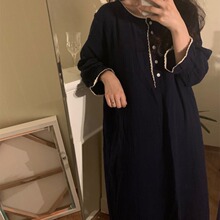 2023韩国ins女士秋季新款甜美少女花边宽松连衣睡裙