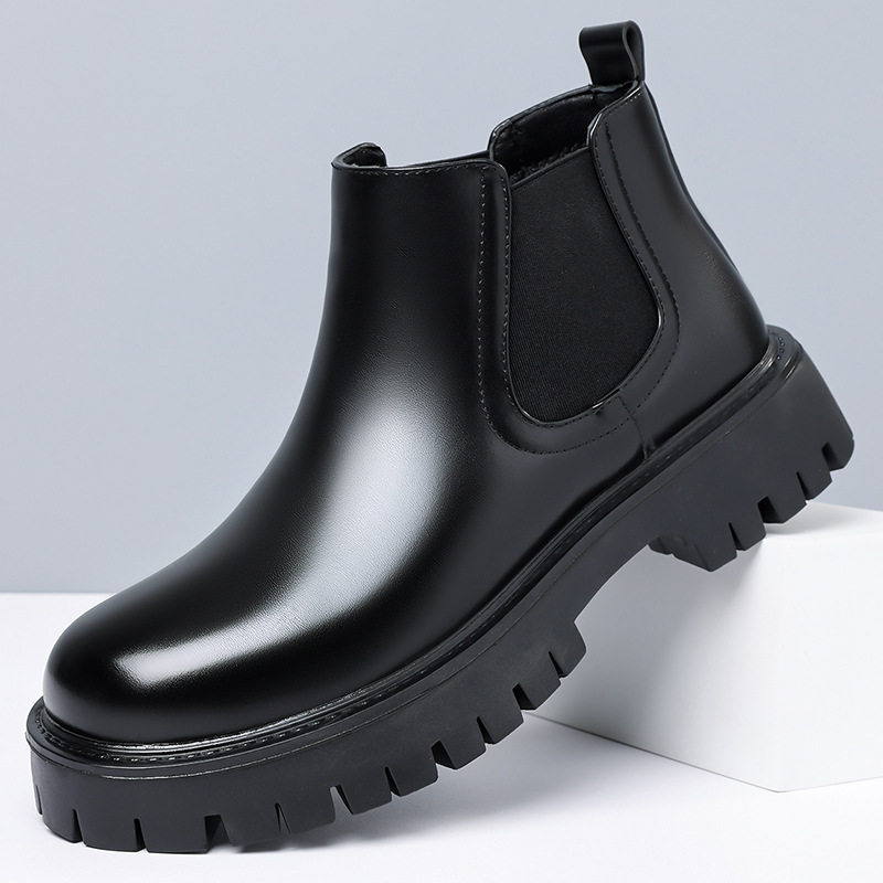 Giày bốt Chelsea nam da lì mũi tròn cổ trung, đế cao 3–5 cm, phong cách công sở — Z7600 màu đen, z7600 màu nâu