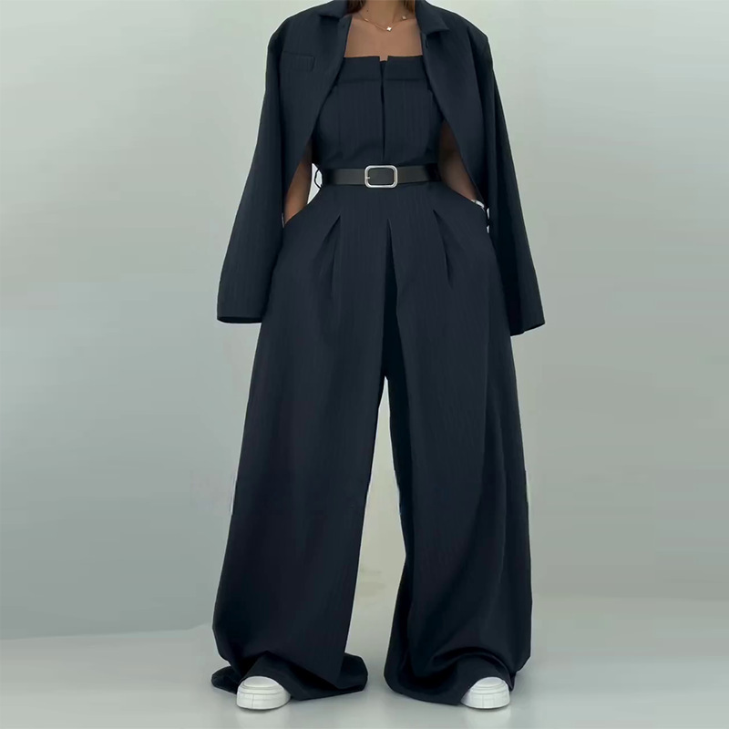 Combinaison bustier à taille cintrée pour femme, manches longues, style européen et américain_voghion.com