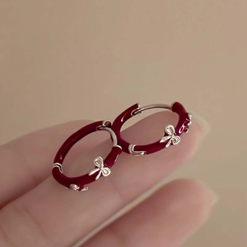 Red small sophisticated cute elegant fashionable trend earrings with…