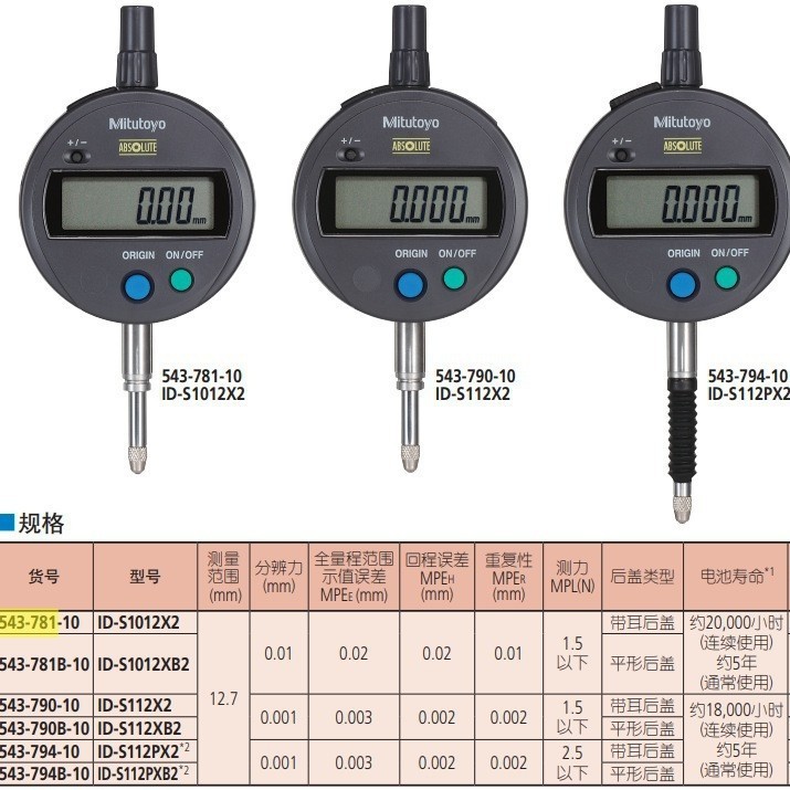 原装日本三丰543-781B测量范围0-12.7mm公英制数显百分表543-782B