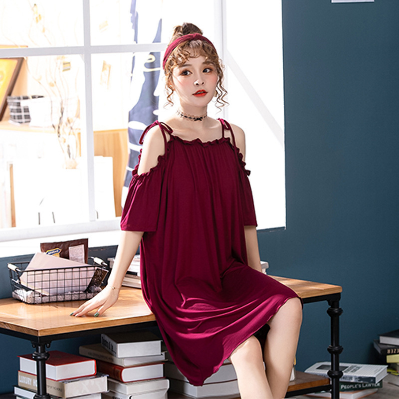 Plus Size Off-Shoulder Strap Nightdress for Women, Summer Sexy Tank Top Pajamas, Korean Style Casual Loose Mid-Length Loungewear