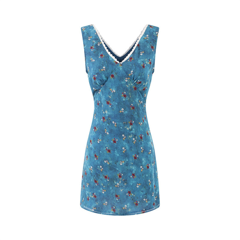 2025 New Summer Style French Retro Floral Sexy Short Skirt with Straps, Fashionable Elegant, Gentle and Slim Dress