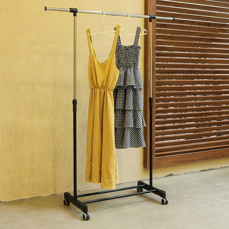 Single-pole mobile drying rack retractable lifting floor-standing vertical storage drying rack bedroom rack with wheels