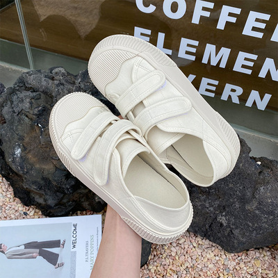 Shell head Exorcism Women's Shoes 2022 Spring and summer new pattern Round The thickness of the bottom leisure time motion Velcro canvas shoe