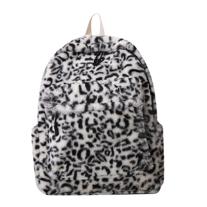 Mochila de moda estampado de leopardo bolsa de felpa para mujer 2022 invierno nuevo simple estudiante mochila para mujer