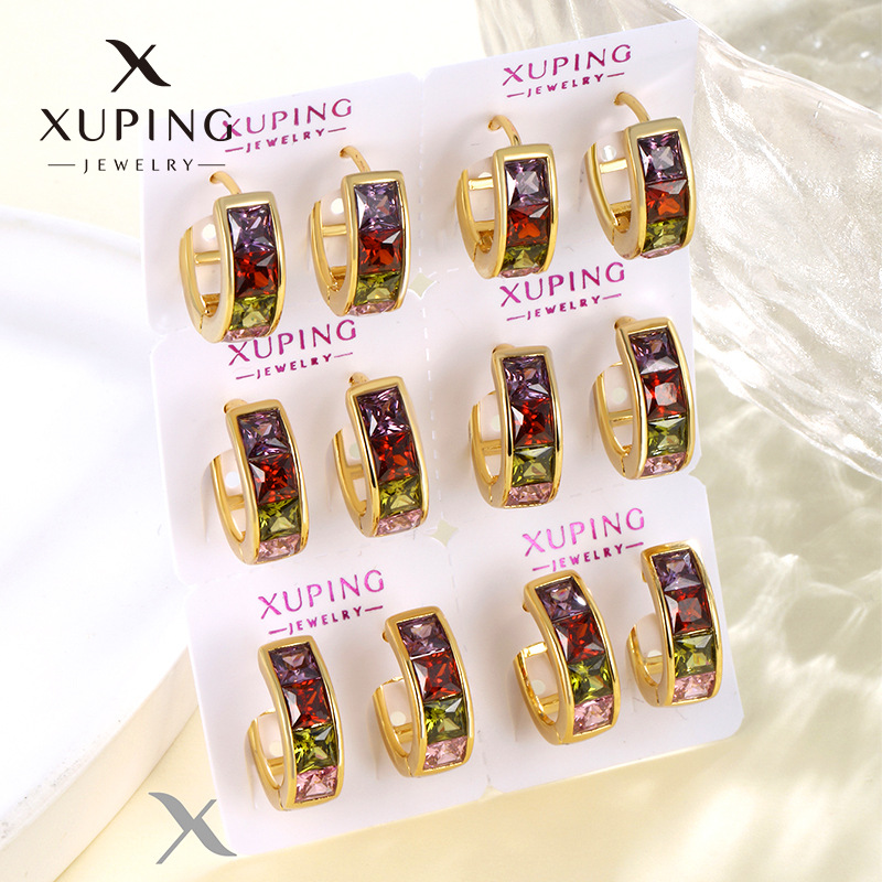 Joyas Xuping Pendientes cuadrados con incrustaciones de circonio Pendientes Pendientes de moda temperamento chapado en oro de 24K Pendientes de celebridades de Internet mujeres