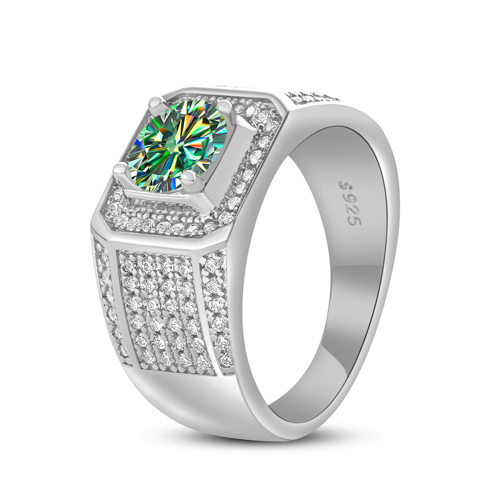 925 plata esterlina gran anillo de hombre de piedra moissan anillo masculino chapado pt950 oro atmósfera para enviar al por mayor fábrica de novio spot