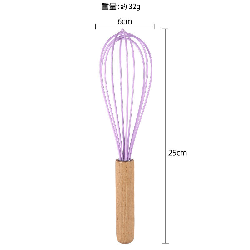 Colorful Silicone Egg Beater With Wooden Handle For Kitchen_voghion.com