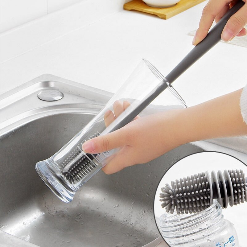 Cup Brush Super Long Handle Bottle Brush 360-degree Rotary Cleaning Water Washing Cup Milk Bottle Glass Silicone Brush Household Artifact