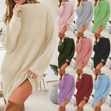 亚马逊2025跨境外贸针织女装秋冬欧美新款半高领针织连衣裙毛衣女