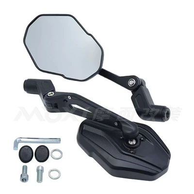 Folding Aluminum Alloy Wide-View Rearview Mirror for All Models of Motorcycles and Electric Vehicles, Foldable Rearview Mirror (Motorcycle rearview mirror) - black