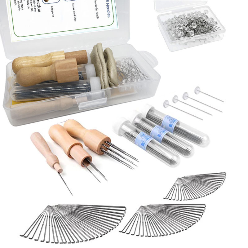 Fieltro de lana plantilla DIY herramientas de aguja de silicona caja de almacenamiento guinda de dedos de silicona madera sólida ocho aguja conjunto