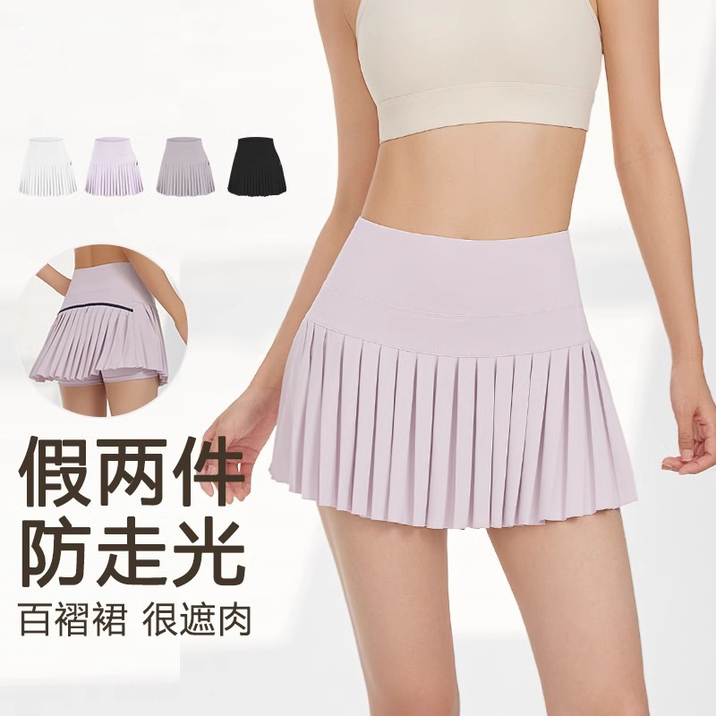 2025夏季百褶运动跑步半裙女防走光安全裤外穿显瘦网球裙瑜伽短裙|undefined