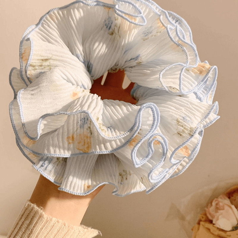 파란색 꽃무늬 대장 머리끈