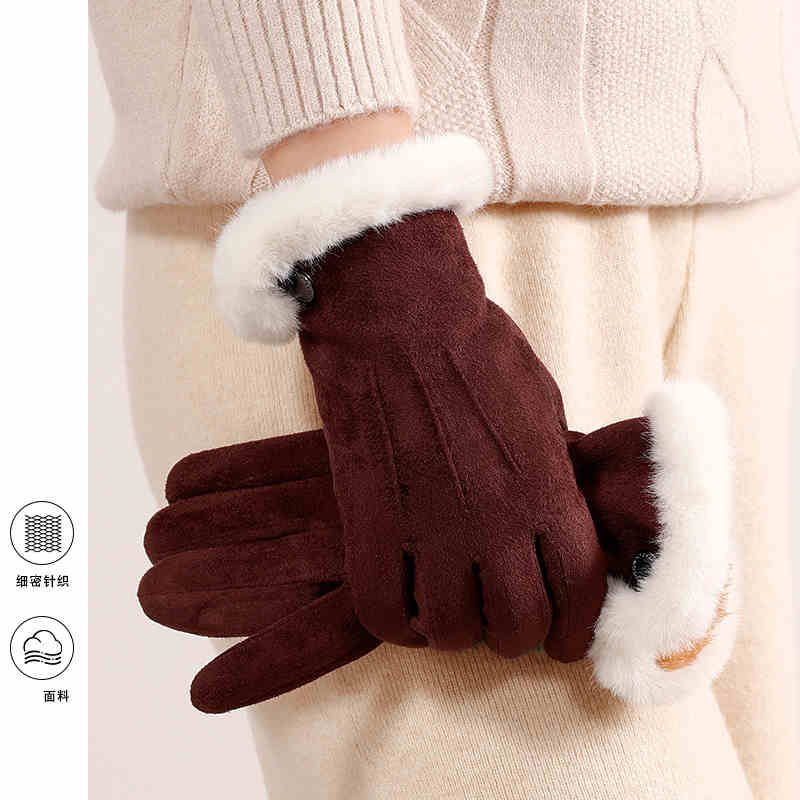 Guantes cálidos de invierno para mujeres, guantes de lana creativos para conducir vehículos eléctricos a prueba de viento con pantalla táctil de seda