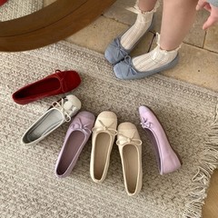 内の高くなる版 ~ フランスの蝶結びの浅い口の靴の女性の春秋の優しいピンクの柔らかい底のバレエの夜の靴