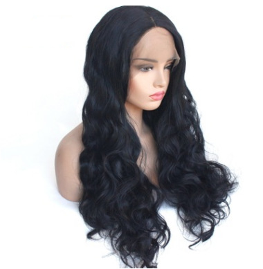 Estilo popular europeo y americano negro ondulado largo rizado fibra química de encaje medio mano tejida cubierta de cabeza LW0217
