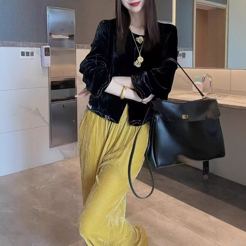 2025秋款新中式真丝丝绒外套前胸纯手工钉珠➕立体花朵设计上衣潮|undefined
