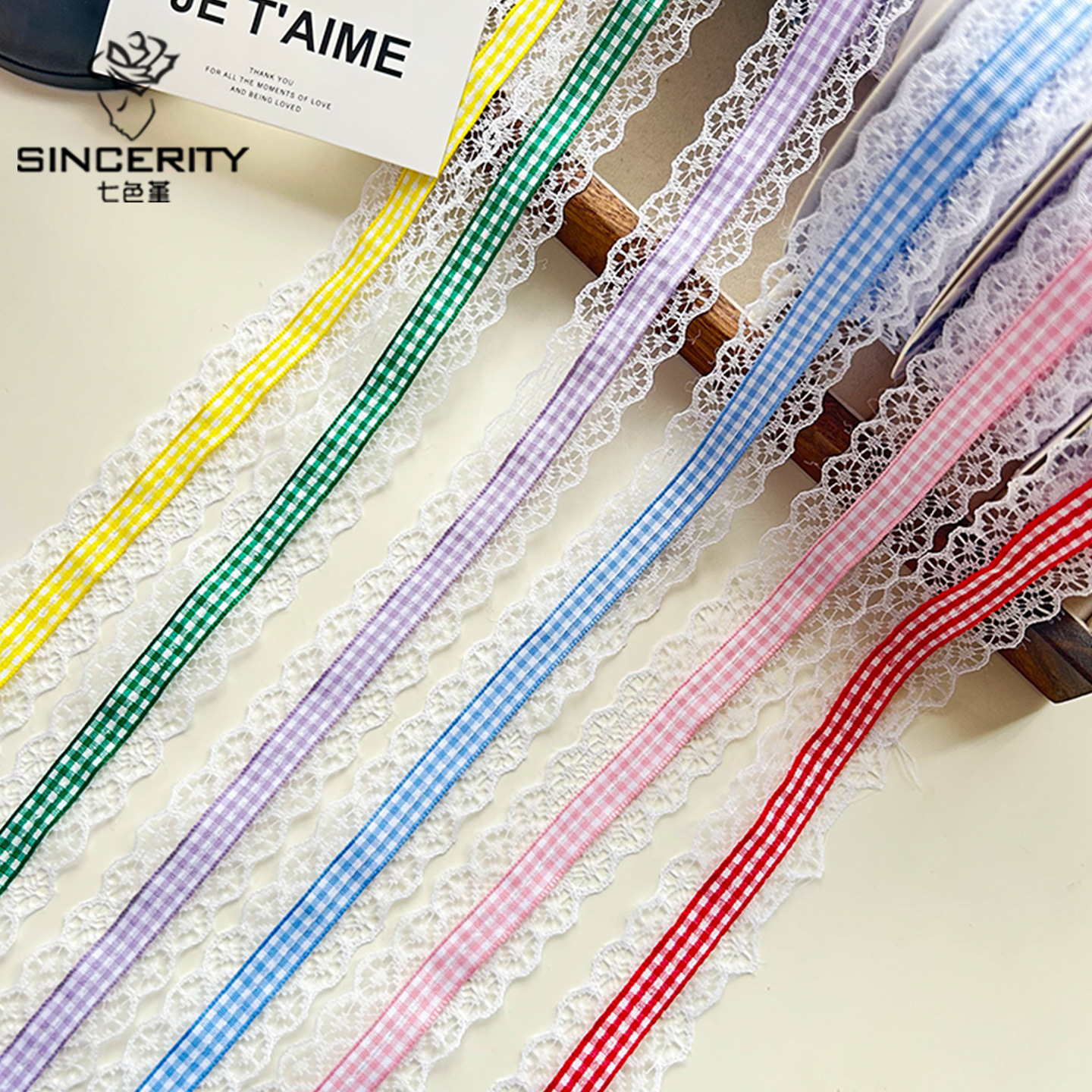 Siete colores, encaje de estilo británico, cinta de celosía, paquete de ramo, cinta de raso, paquete de flores, cinta de bricolaje, embalaje de material