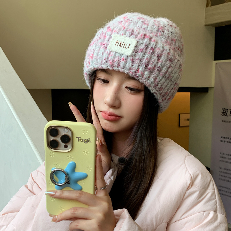 冬季帽子女加绒加厚针织帽护耳保暖时尚一体帽大头围显脸小毛线帽|undefined