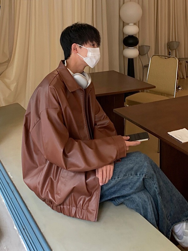 皮衣外套男春秋oversize美式复古痞帅感pu皮夹克男款加棉加厚|undefined