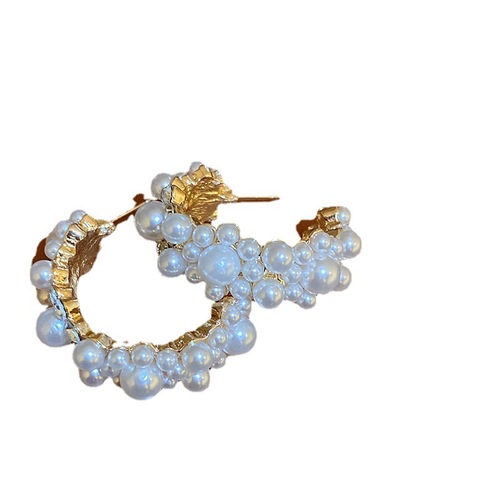 French retro metal style diamond pearl flower love earrings baroque temperament earrings light luxury earrings wholesale