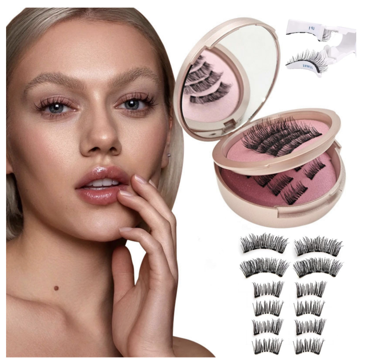 Imán imán fábrica de pestañas al por mayor tres pares 12 piezas pestañas magnéticas cinco pestañas falsas magnéticas sin pegamento europeas y americanas