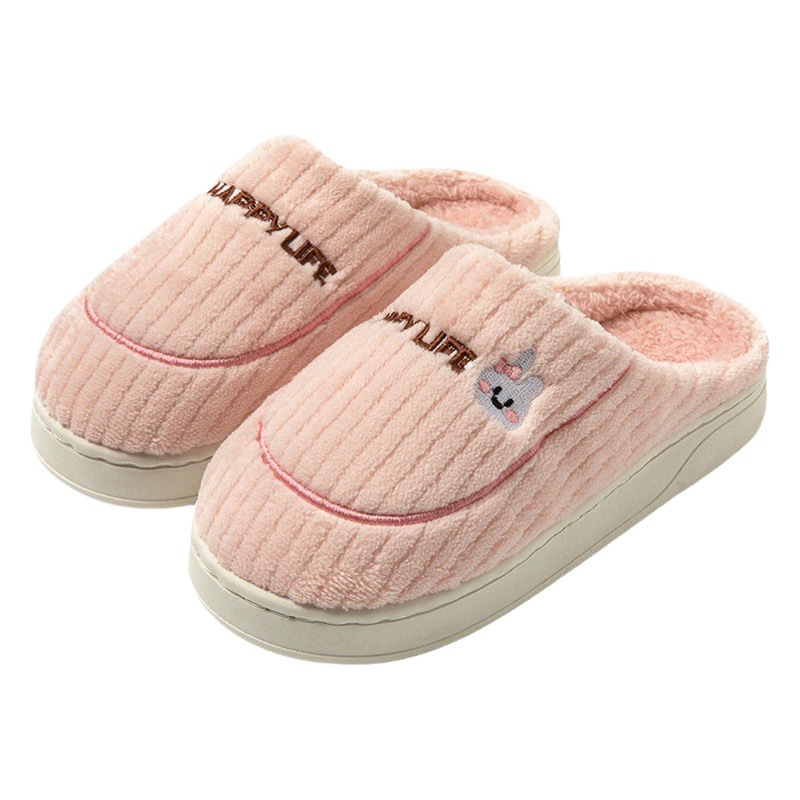 New Cotton Slippers for Men in Autumn and Winter with Heel for Home Indoor Household Thick-Soled Warm Home Non-Slip Woolen Cotton Shoes for Women