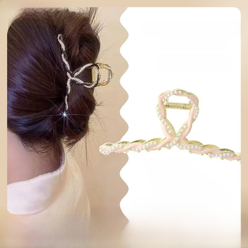 2022 Novo coreano de alta qualidade pérola garra clipe feminino verão volta cabeça grampo de cabelo elegante grampo de cabelo grande tubarão clipe_voghion.com