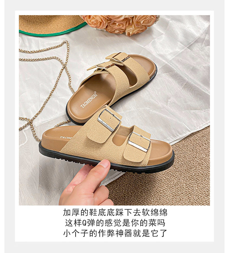 Dép sandal nữ quai ngang khóa đôi đế dày phong cách retro, mang ngoài trời — Màu Kaki, Màu trắng sữa, Màu đen chi tiết 7
