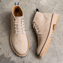 夏季马丁靴男款高帮皮鞋翻毛真皮透气靴子厚底磨砂英伦中帮沙漠靴