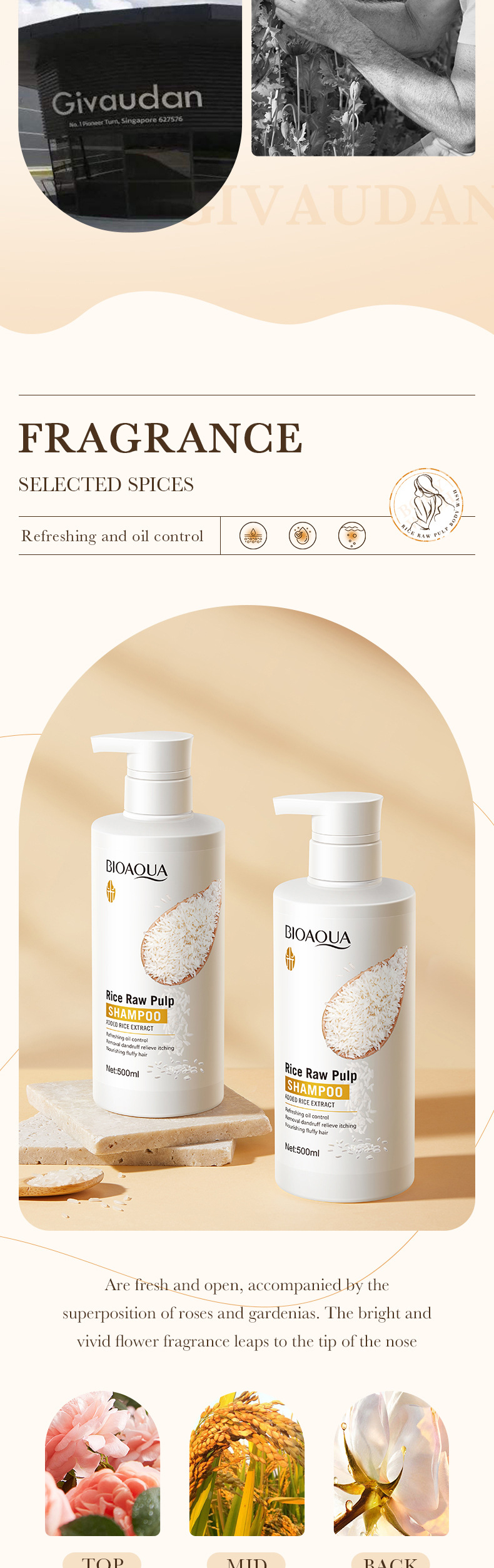 Heißes verkaufendes neues Reis-Rohmilch-Duschgel 500 ml BIOAOUA Körperreinigendes Duschgel auf europäischer Website_voghion.com