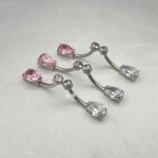 ASTMF136 titanium 5A zircon White pink diamond inlaid navel nail water drop zirconium double diamond navel nail body piercing jewelry