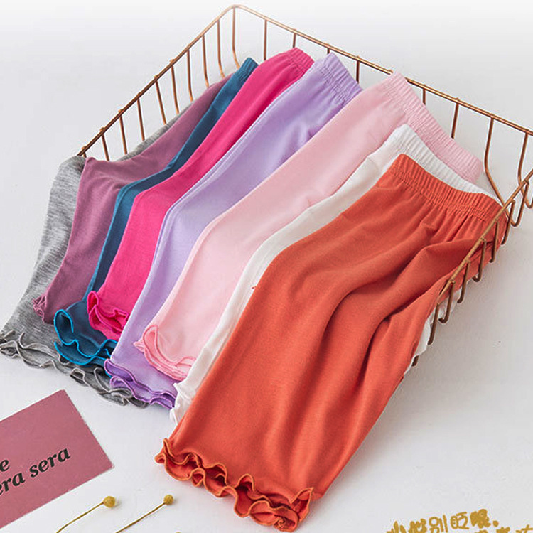 女童木耳边打底裤2021新款高弹莫代尔纯色五分裤宝宝防走光短裤夏|ru