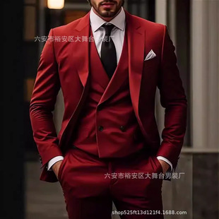 2025 Amazon AliExpress New European and American Plus Fat Foreign Trade plus size Suit Three-Piece Groom Best Man Host