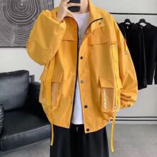 工装外套男春秋设计感飘带立领夹克宽松港风情侣高级感无帽冲锋衣