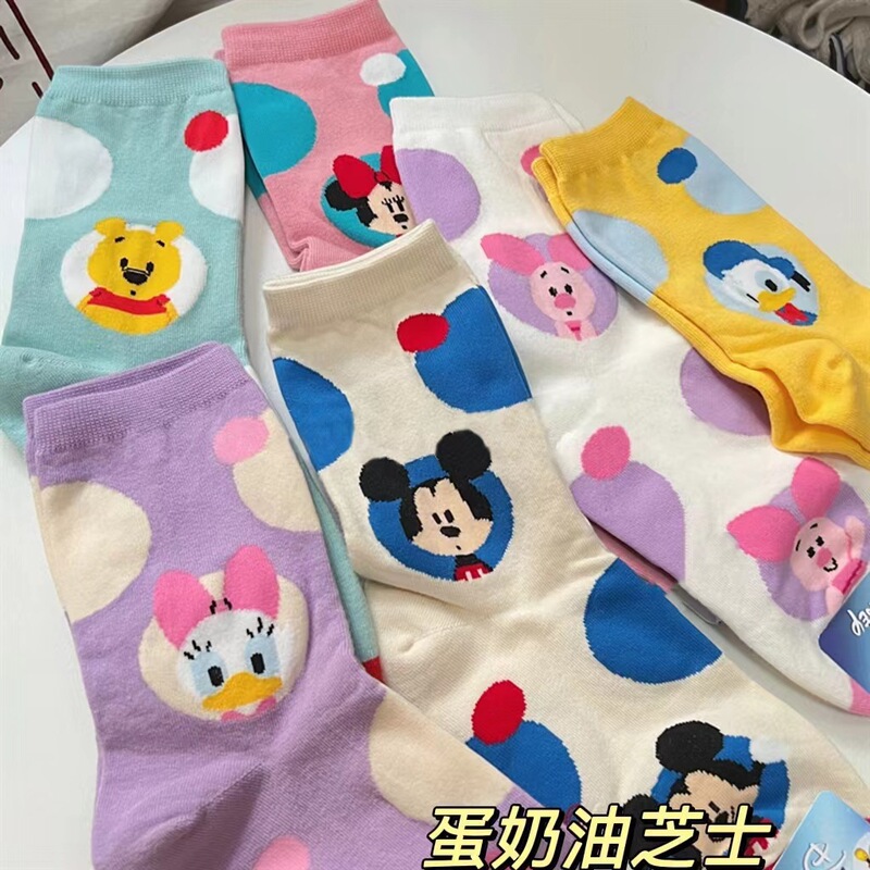 Mickey Socks Women's Korean-style Mid-size Ins Trendy Japanese Style Cute Winnie Bear Donald Duck Cubs Cartoon Stockings