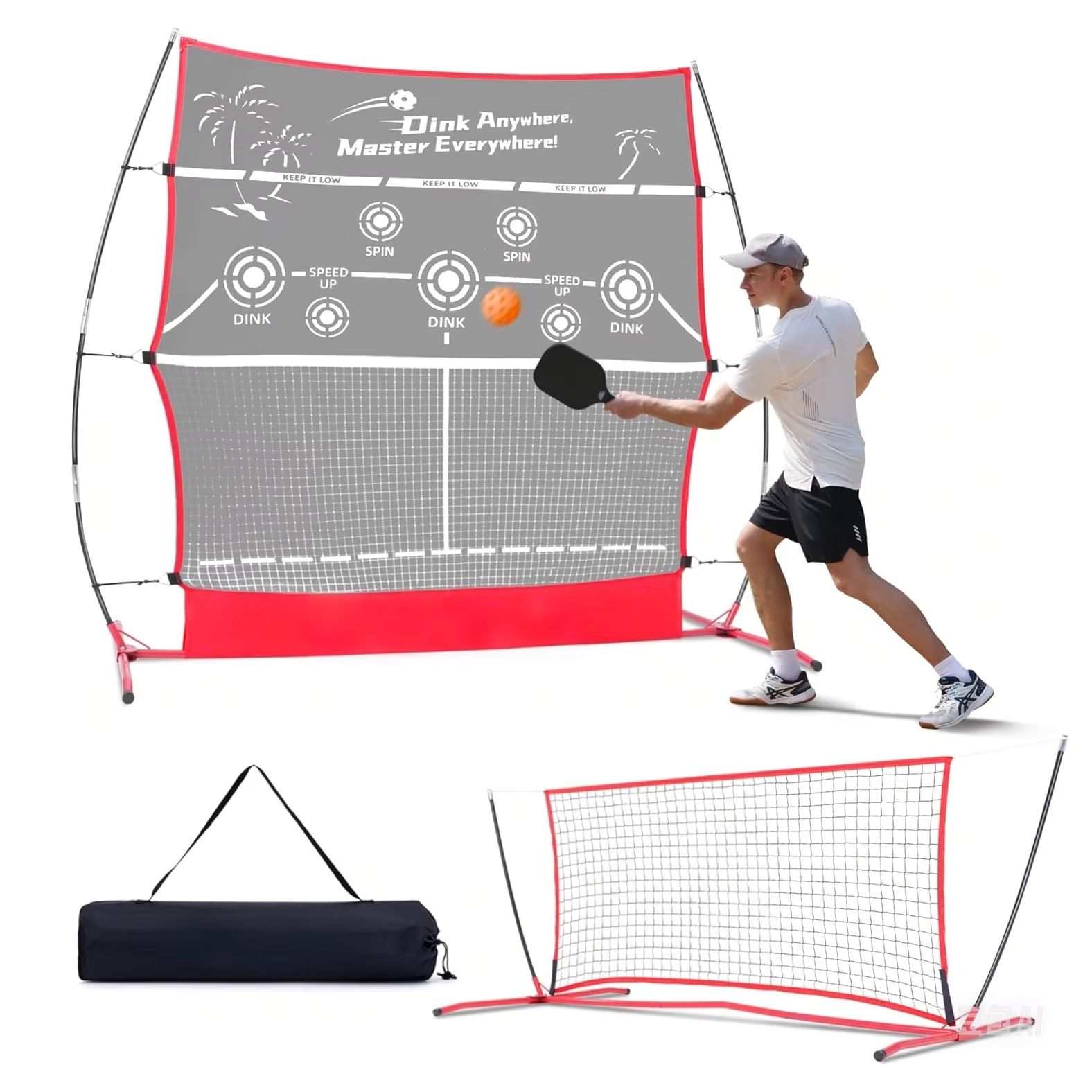 The Net Is Adjustable in Height for Practicing Pickleball, with a 6-Foot Lane and a Mini 6-Foot Training Net Board