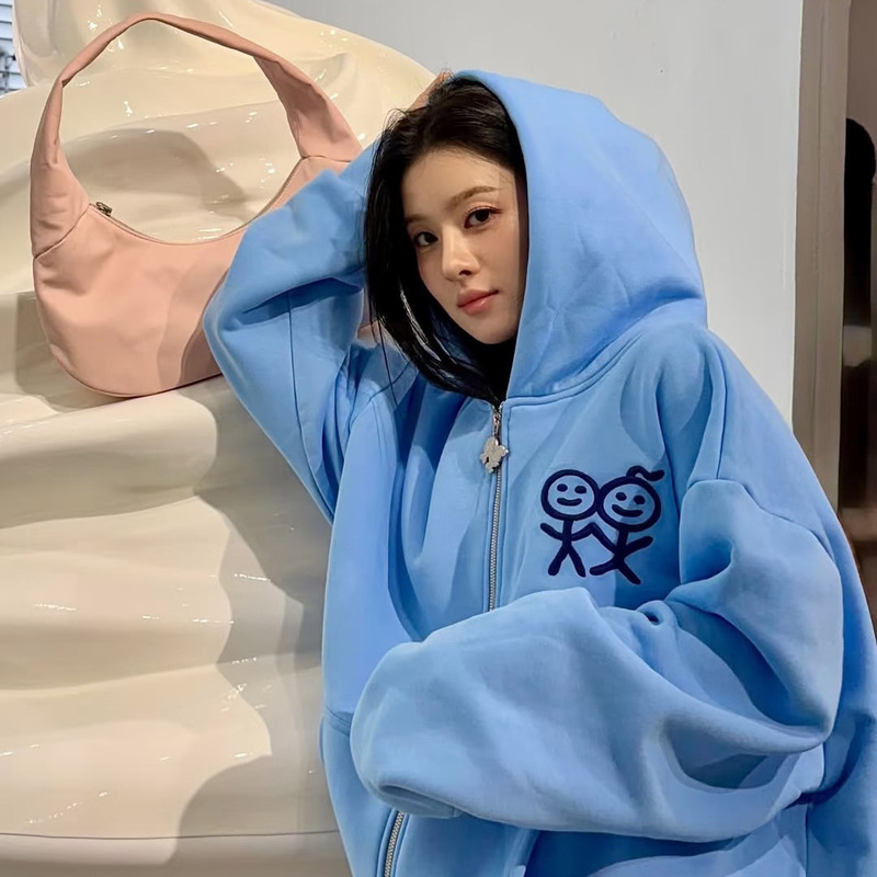 26 new autumn and winter niche designer brand "Matchman" loose, durable, fleece embroidered zip-up hooded sweatshirt for women 26 new autumn and winter niche designer brand "Matchman" loose, durable, fleece embroidered zip-up hooded sweatshirt for women