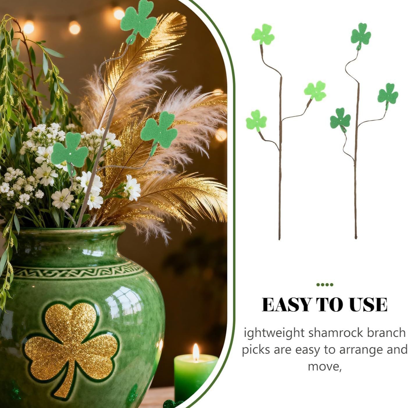 20 piezas de decoración del día de San Patricio artificial imitación de cuatro hojas fieltro fiestas irlandesas decoración