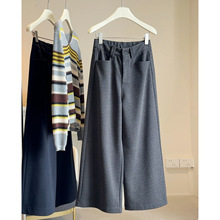 磨毛加厚毛呢阔腿裤女2025秋冬季高腰时尚遮胯宽松显瘦直筒休闲裤