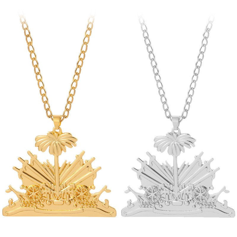 海地地图吊坠项链嘻哈复古男性吊坠锌合金个性街头毛衣链配饰批发